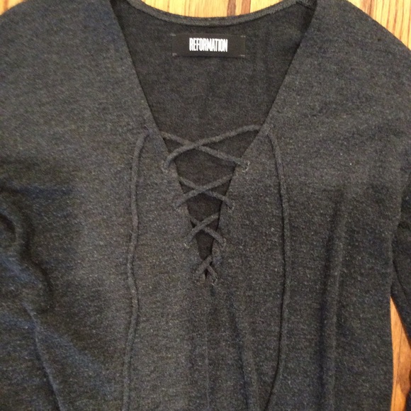 Reformation Simone Lace Up Charcoal Grey Dress S - Picture 6 of 8